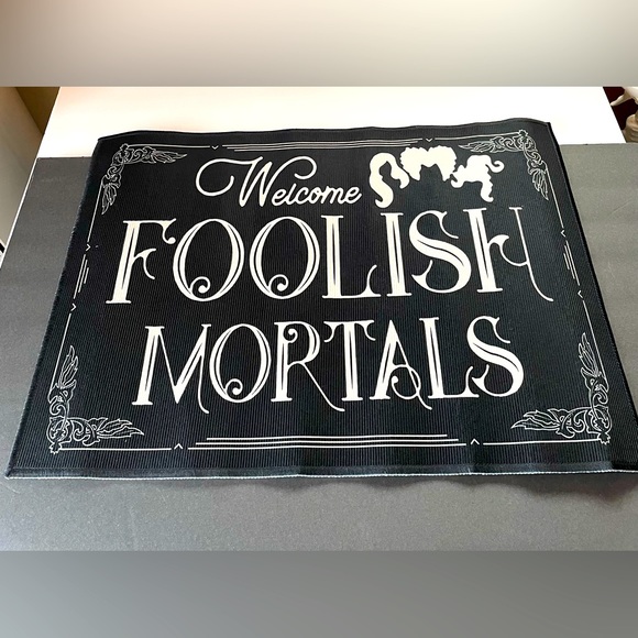 NWT Halloween sign mat Great home decor Black and white with slip resistant back - Picture 1 of 2